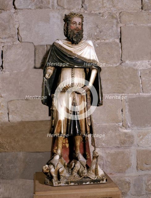 Statue of King or St. Charlemagne, sculpture in polychromed alabaster, c. 1350.