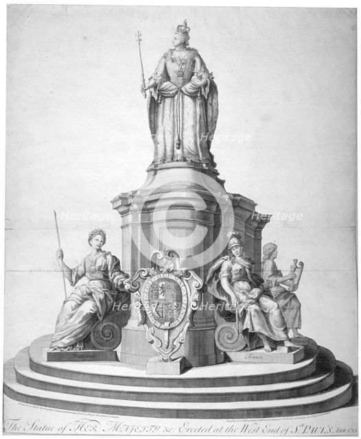 Statue of Queen Anne erected as a celebration of the completion of St Paul's Cathedral, 1713.        Artist: Anon