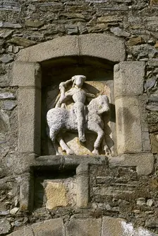 Statue of St James the Moor-slayer in Cubo's Arch, Zafra, Extremadura, Spain (2001). Creator: LTL