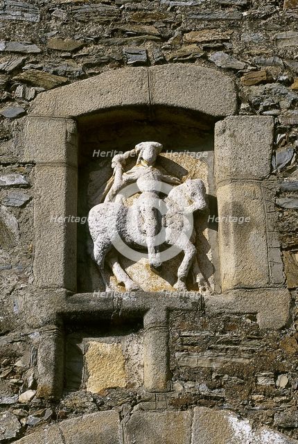 Statue of St James the Moor-slayer in Cubo's Arch, Zafra, Extremadura, Spain (2001). Creator: LTL.