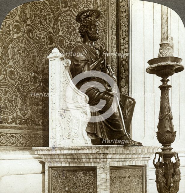 Statue of St Peter, St Peter's Basilica, Rome, Italy.Artist: Underwood & Underwood