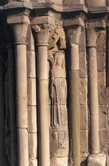 Statue of St Winifred on the chapter house entrance, Haughmond Abbey, Shropshire, 2005. Artist: Historic England Staff Photographer