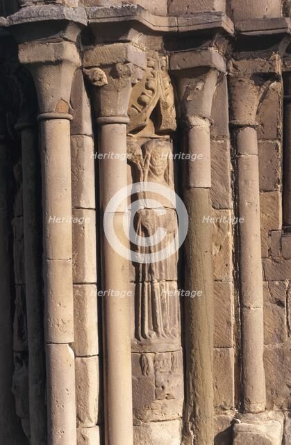 Statue of St Winifred on the chapter house entrance, Haughmond Abbey, Shropshire, 2005. Artist: Historic England Staff Photographer.