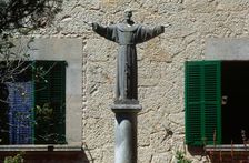 Statue of Saint Francis of Assisi, Garden of The Sanctuary of Cura de Randa, Majorca, Spain, (2001). Creator: LTL