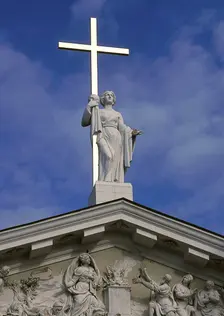 Statue of Saint Helena holding the cross, Cathedral of Vilnius (1777), Lithuania (2002). Creator: LTL