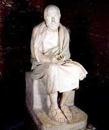 Statue of seated man said to be Herodotus, Ancient Greek historian