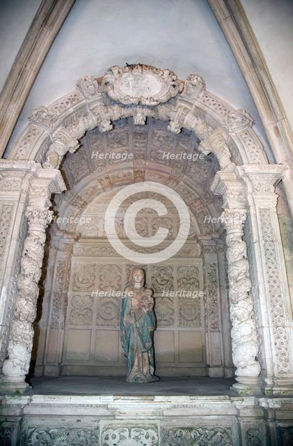 Statue of the Virgin and Child, Monastery of Alcobaca, Alcobaca, Portugal, 2009.  Creator: Samuel Magal.