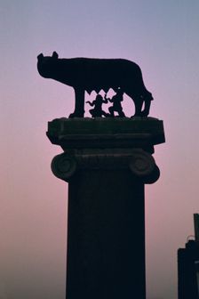 Statue of the wolf suckling Romulus and Remus