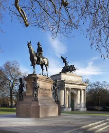 Statue of the Duke of Wellington and the Wellington Arch, London, c2015. Artist: James O Davies