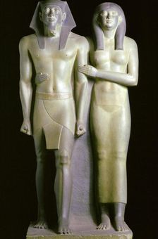 Statue of the Pharaoh Menkaure and his queen, Khamerernebty. Artist: Tony Evans