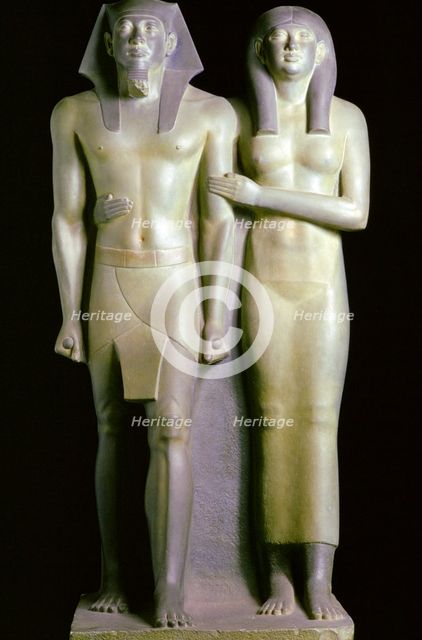 Statue of the Pharaoh Menkaure and his queen, Khamerernebty.  Creator: Tony Evans.