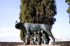 Statue of the She-wolf nursing Romulus and Remus, Tarragona, Catalonia, Spain, 2007. Creator: Samuel Magal