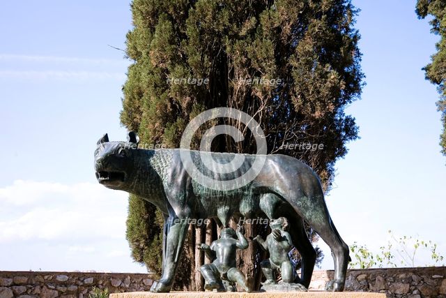 Statue of the She-wolf nursing Romulus and Remus, Tarragona, Catalonia, Spain, 2007. Creator: Samuel Magal.