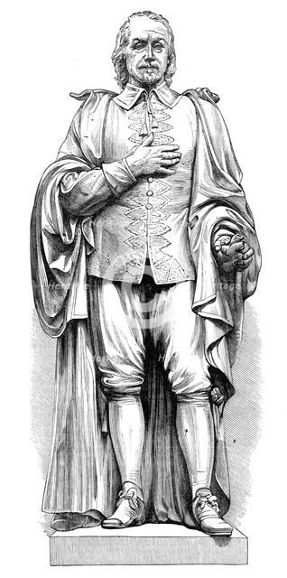 Statue of William Harvey, discoverer of the circulation of the blood, at Folkestone, 1881. Creator: Unknown.