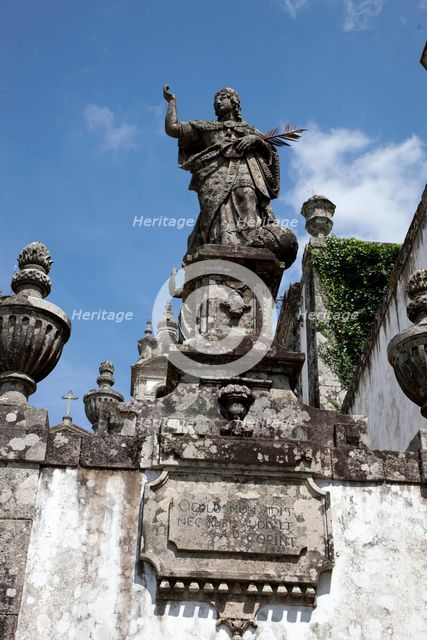 Statue on the monumental Baroque stairway, Bom Jesus do Monte Church, Braga, Portugal, 2009.  Creator: Samuel Magal.