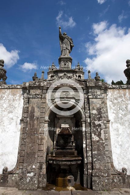 Statue on the monumental Baroque stairway, Bom Jesus do Monte Church, Braga, Portugal, 2009.  Creator: Samuel Magal.