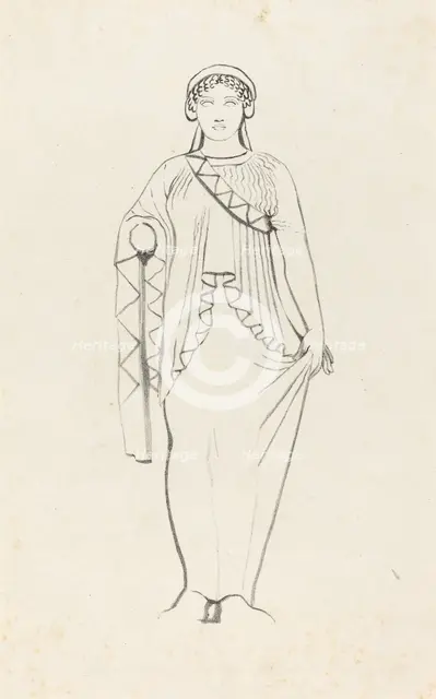 Statue on the Pediment over the West Front of a Temple at Egina, published 1829. Creator: W Walton.