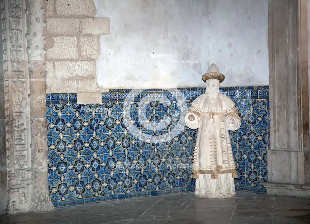 Statue and azulejo tiles, Monastery of Alcobaca, Alcobaca, Portugal, 2009.  Artist: Samuel Magal