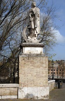 Statue decorating the Milvian bridge over the Tiber river, Rome, Italy, 2009. Creator: LTL