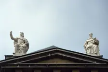 Statues of Francisco de Quevedo and Pedro Calderon de la Barca, Asturias, Spain, 2003. Creator: LTL