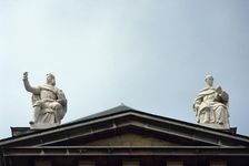 Statues of Francisco de Quevedo and Pedro Calderon de la Barca, Asturias, Spain, 2003. Creator: LTL