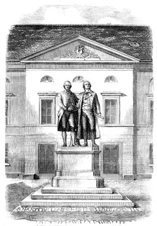 Statues of Goethe and Schiller at Weimar, 1858. Creator: Unknown