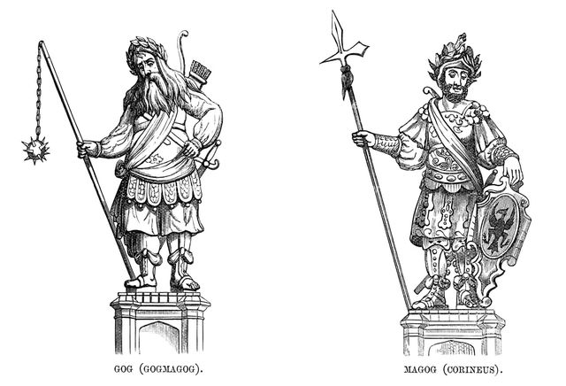 Statues of Gog (Gogmagog) and Magog (Corineus), 1886. Artist: Unknown