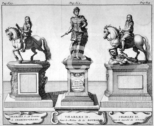 Statues of Kings Charles I and II, 1700. Artist: Anon