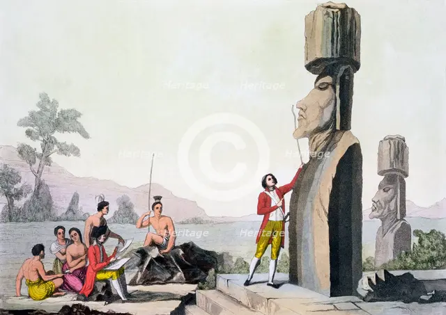 Statues on Easter Island, late 18th century. Creator: C Bottigella.