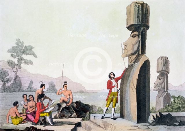 Statues on Easter Island, late 18th century. Creator: C Bottigella.