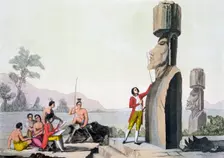 Statues on Easter Island, late 18th century. Creator: C Bottigella