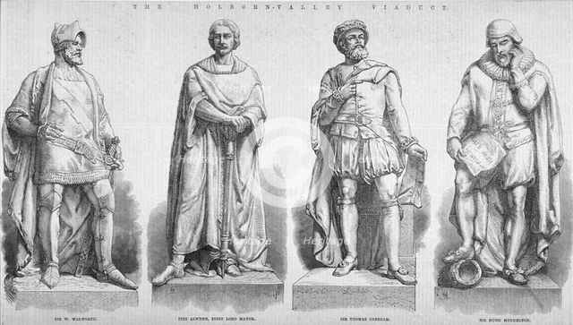 Statues on Holborn Viaduct, City of London, 1869.                                                 Artist: Anon