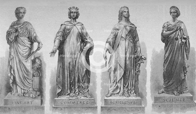 Statues on Holborn Viaduct, City of London, 1869. Artist: Anon