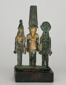 Statuette of the Theban Triad, Amun, Mut, and Khonsu, Egypt, Third Intermediate Period-Late Period.. Creator: Unknown