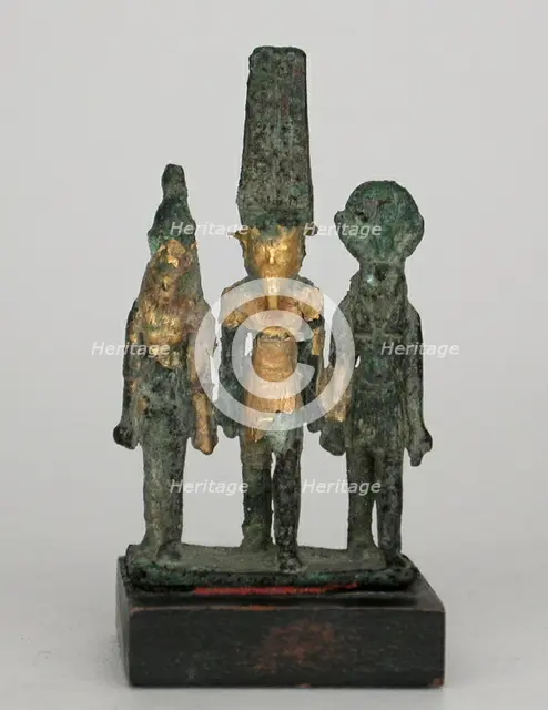 Statuette of the Theban Triad, Amun, Mut, and Khonsu, Egypt, Third Intermediate Period-Late Period.. Creator: Unknown.