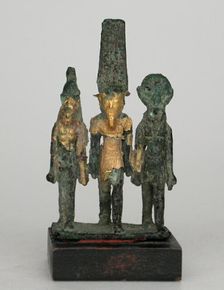 Statuette of the Theban Triad, Amun, Mut, and Khonsu, Egypt, Third Intermediate Period-Late Period.. Creator: Unknown
