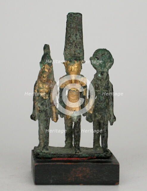 Statuette of the Theban Triad, Amun, Mut, and Khonsu, Egypt, Third Intermediate Period-Late Period.. Creator: Unknown.