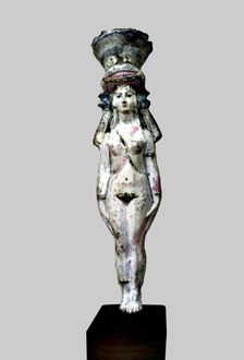 Statuette identified as Hathor - Aphrodite, made in painted terracotta