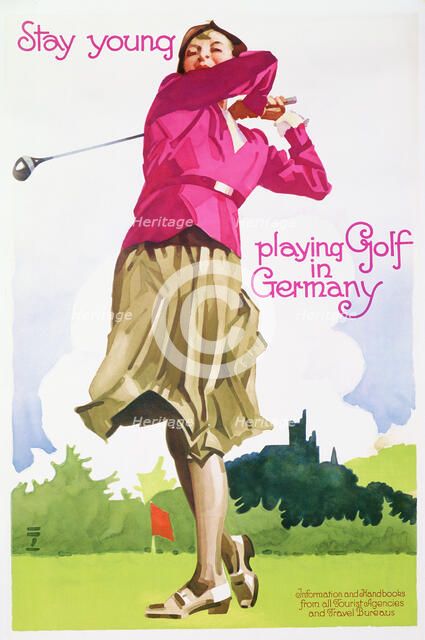 Stay young, playing golf in Germany, railway poster, c1930. Artist: Unknown