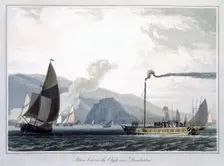 Steam boat on the Clyde near Dumbarton Scotland, 1829. Creator: William Daniell