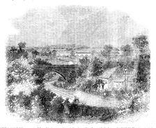 Steam locomotive approaching a bridge, 1858. Creator: Unknown