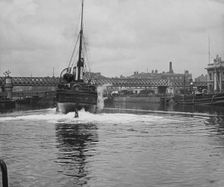 Steam ship (Holly Glasgow) possibly River Liffey, Dublin, Ireland, 1898. Creator: Robert Augustus Henry L'Estrange
