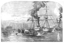 Steam-ships of the Allied Fleet searching for Infernal Machines off Cronstadt..., 1854. Creator: Unknown