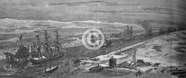 'Steam-Ships Passing Through the Suez Canal', c1882. Artist: Unknown.