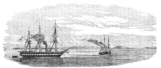Steam-ships reconnoitring at Sveaborg, in the Gulf of Finland, 1854. Creator: Unknown.