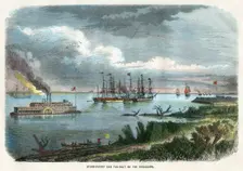 Steam-packet and tug-boat on the Mississippi USA, c1875