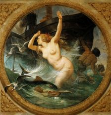 Steam Putting to Flight the Sea Gods (Ceiling painting, Salle des Pas perdus) , 1839-1847. Creator: Vernet, Horace (1789-1863)