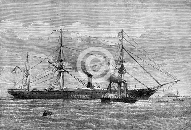 Steam-tug at Plymouth taking troops to the Himalaya for the Gold Coast, 1873. Creator: Unknown.