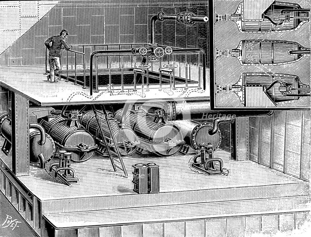 Steam turbines fitted into the Dover packet boat 'Queen', 1904. Creator: Unknown.