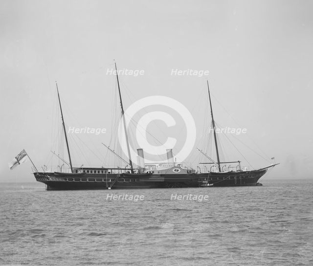 Steam yacht at anchor. Creator: Kirk & Sons of Cowes.